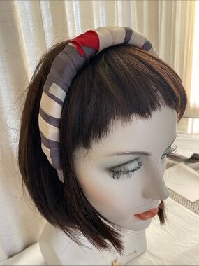 Silk Gray Red and White  Hairband